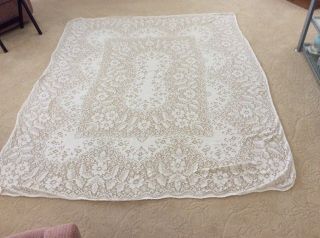 Vintage Oblong Quaker Lace Tablecloth,  64” X 80”,