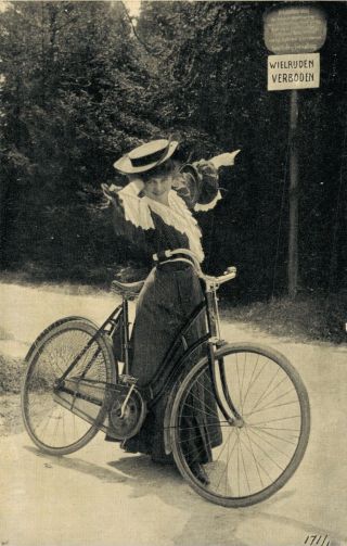 Vintage Postcard Happy Women With A Bike 02.  65