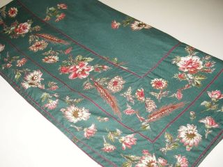 Vintage April Cornell Square Size 48 X 48 Green Pink Floral Cotton Tablecloth