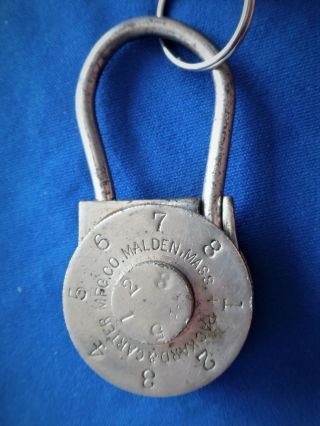 Antique Packard & Carter Odd Triple Dial Combination Lock Key Padlock W Combo