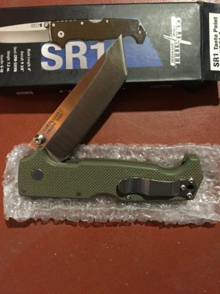 Cold Steel SR1 Tanto Point Pocket Knife OD Green G10 Handle S35VN 2