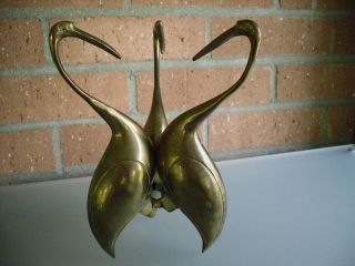Vintage Brass Crane Bird Statue Figure Flamingos Figurine Trio