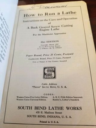 How to run a lathe,  33rd Ed,  1937,  South Bend 3