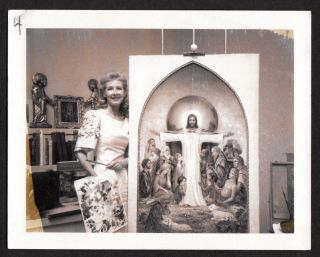 Modern Art Jesus Resurrection Painting & Woman Artist 1960s Polaroid Photo