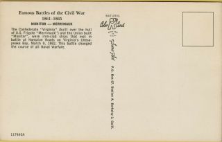 Famous Battles Civil War Monitor - Merrimack Naval Battle Postcard B43 2