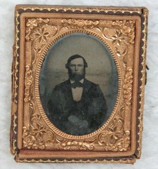 Daguerrotype Photograph Vintage Antique Civil War Era Bearded Man Copper Frame