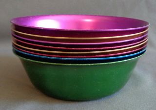 Set Of 8 Vintage 1950s 60s Colorful Aluminum 5 " Bowls By Sunburst