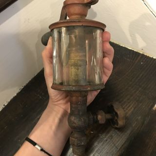 Antique Michigan Lubricator 6 Hand Pump Oiler Brass Glass Broken 4