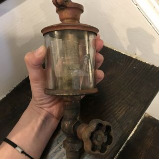 Antique Michigan Lubricator 6 Hand Pump Oiler Brass Glass Broken 5