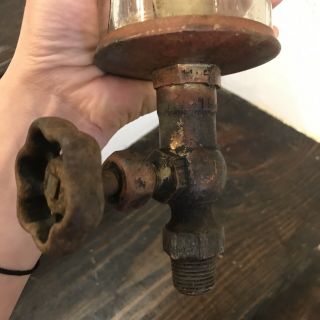 Antique Michigan Lubricator 6 Hand Pump Oiler Brass Glass Broken 7