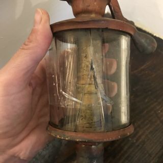 Antique Michigan Lubricator 6 Hand Pump Oiler Brass Glass Broken 8