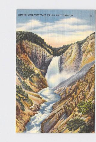 Vintage Postcard National State Park Yellowstone Lower Falls 15 And Canyon