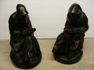 ANTIQUE PAIR ARMOR CO.  BLACK AND BRONZE CLAD MONK READING BOOK ENDS OLD LIBRARY 2