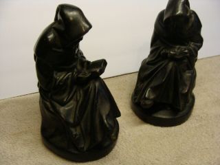 ANTIQUE PAIR ARMOR CO.  BLACK AND BRONZE CLAD MONK READING BOOK ENDS OLD LIBRARY 3