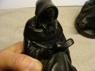 ANTIQUE PAIR ARMOR CO.  BLACK AND BRONZE CLAD MONK READING BOOK ENDS OLD LIBRARY 4