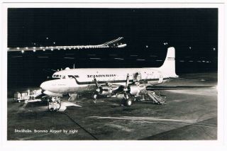 Postcard Stockholm Bromma Airport Sas Scandinavian Douglas Dc - 6 Aviation