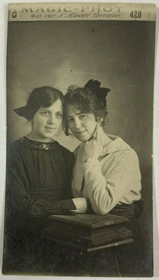 Holding Her Close In The Magic Photobooth,  Lesbian Women,  Vintage Photo Snapshot