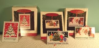 Hallmark Christmas U.  S.  Stamp Ornaments 1993 1994 1995 Enamel On Copper