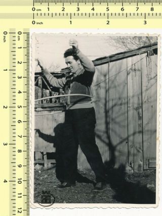 020 Man With Hula Hoop,  Hooping Guy Portrait Old Photo Snapshot