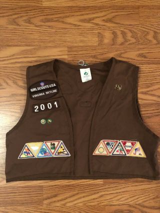 Vintage 1998 Girl Scout Brownies Vest With Patches And Pins - Virginia B214