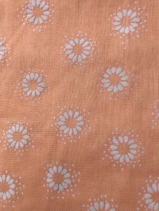 Vintage Semi Sheer Orange Flocked White Daisy Flowers Fabric 2 Yds X 44 " W