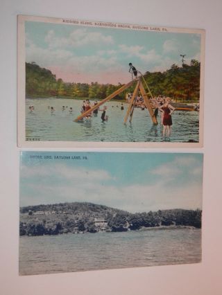 Saylors Lake Pa - 2 Old Postcards - Kiddies Slide Barthold 