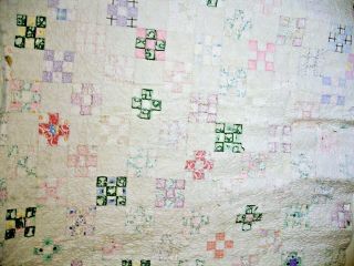Q32 Vintage Patchwork 9 Patch Quilt,  Cutter Quilt,  65 X 70 Inches Approx.