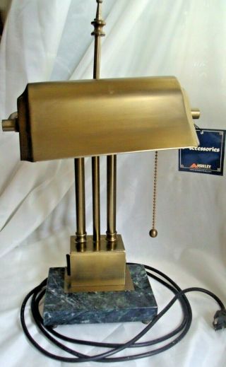 Vintage Brass Bankers Desk Lamp With Marble Base Electric And 2 Phone Outlets