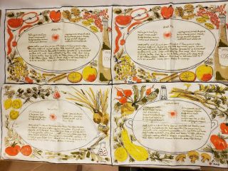 Vintage Vera Neumann Linen Placemat Set of 8 with Different Recipes 2