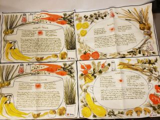 Vintage Vera Neumann Linen Placemat Set of 8 with Different Recipes 3