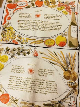 Vintage Vera Neumann Linen Placemat Set of 8 with Different Recipes 4