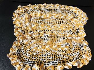 Hand Crochet Large Table Doilies Orange And White Set 5 Pack