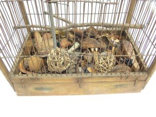 Antique Victorian Wood and Wire Bird Cage with 2 Spring - Loaded Doors 32 1/2 