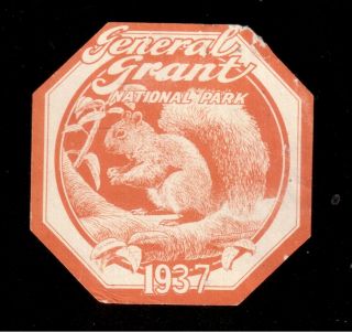 1937 General Grant National Park,  Entrance Permit Sticker