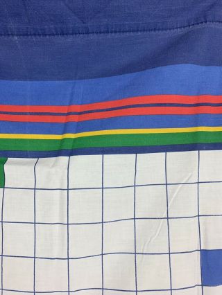 Vtg.  80’s Geometric Grid Squares Print Flat Sheet Primary Colors Fabric 2