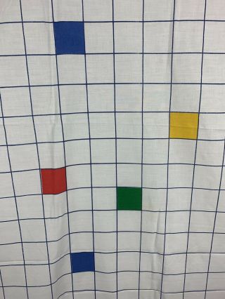 Vtg.  80’s Geometric Grid Squares Print Flat Sheet Primary Colors Fabric 3