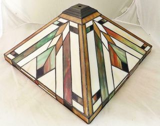 Vintage Slag Stained Glass Lamp Shade Mission Style 17 " Square 8.  25 " Tall