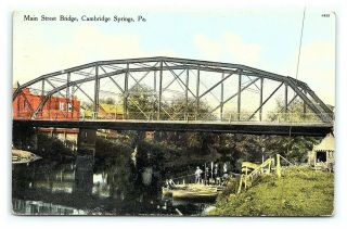Vintage Postcard Main Street Bridge Cambridge Springs Pennsylvania E7