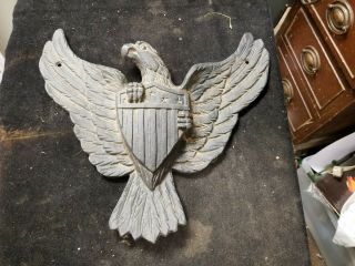 Vintage Cast Iron American Eagle W/ Crest Wall Hanging 12 " X 13 "