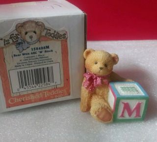 Cherished Teddies Bear With Abc " M " Block Miniature Figurine