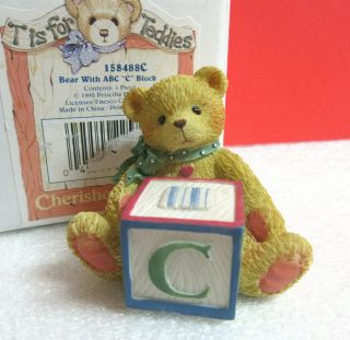 Cherished Teddies Bear With Abc " C " Block Miniature Figurine