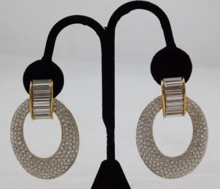 Swarovski Door Knocker Clip On Earrings Crystal Gold Tone Oval Swan Mark