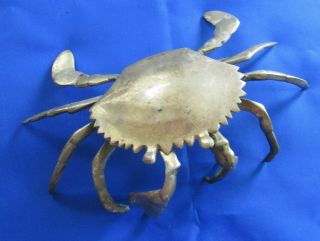 Vintage Brass Crab Figure With Removable Ashtray Hinged Lid