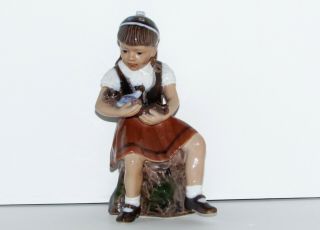 Dahl Jensen 1295 Royal Copenhagen Porcelain Figurine Girl W/ Bear Monkey - 535