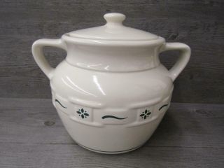 Longaberger Pottery Woven Traditions Bean Pot Cookie Jar Green Decorations