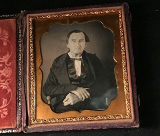 1/6 Plate Daguerreotype Of An Old Gent,  No Wipe Marks,  Full Case
