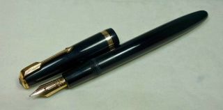 Parker Duofold Maxima Fountain Pen.  Black.  Medium Broad Stub Nib.  C.  1958.  Gwc.