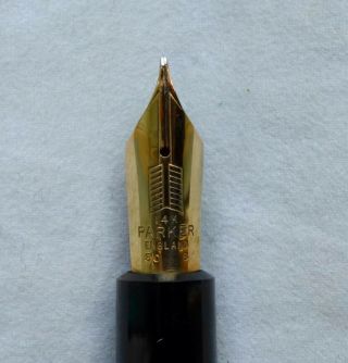 Parker Duofold Maxima Fountain Pen.  Black.  Medium Broad Stub nib.  c.  1958.  GWC. 5