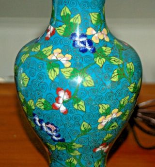 Antique CHINESE CLOISONNE LAMP Green Blue Vase Republic 1900 - 1920 3 - D 2