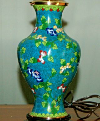 Antique CHINESE CLOISONNE LAMP Green Blue Vase Republic 1900 - 1920 3 - D 3